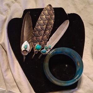 Feathers Brand Turquoise and Silver Bracelet Set